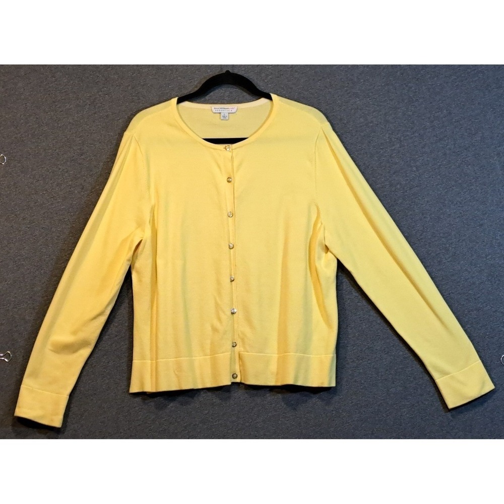 Isaac Mizrahi Live Essentials Womens Large Yellow Cotton Blend Button Cardigan